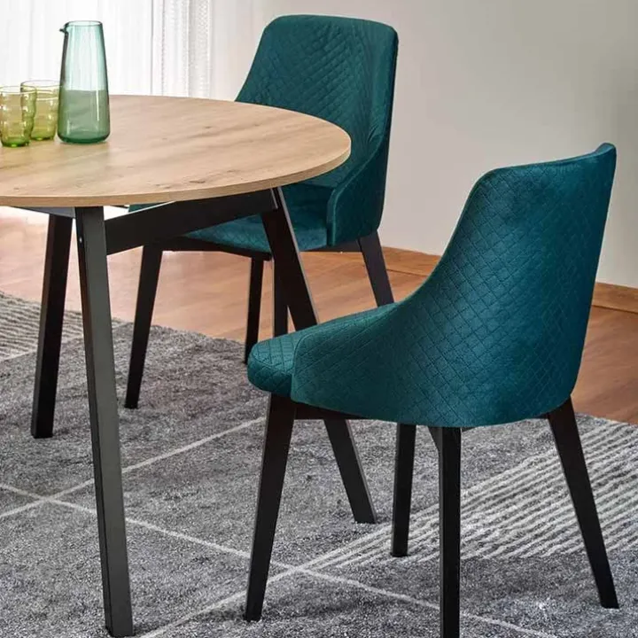 Tavolo 102/142cm rotondo allungabile moderno rovere nero Medina