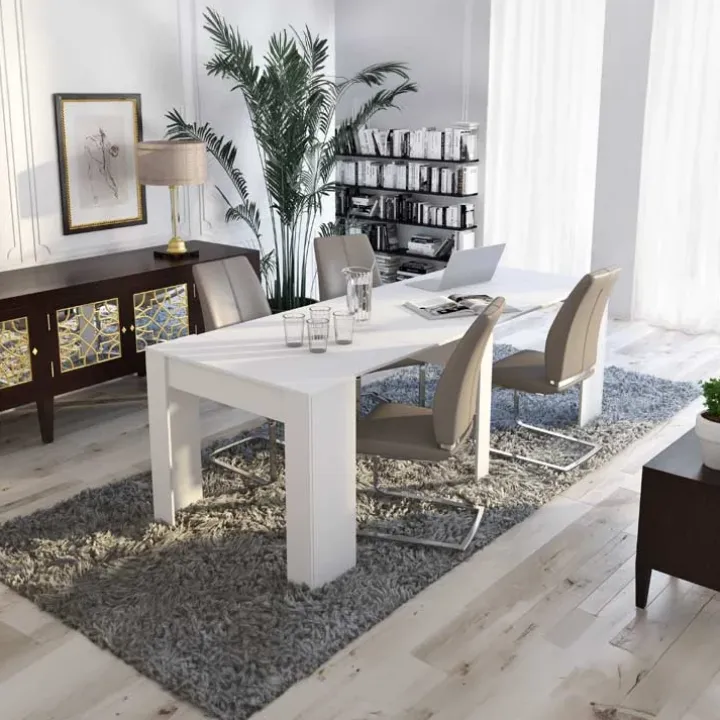 Tavolo consolle allungabile 52/238cm moderno nobilitato bianco opaco Virginia