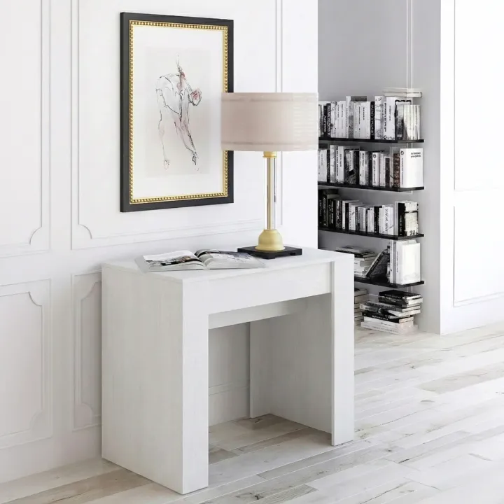 Tavolo consolle allungabile 52/238cm moderno nobilitato bianco frassinato Virginia
