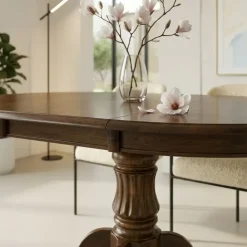 Tavolo da pranzo allungabile rotondo 90/124cm noce scuro Circle