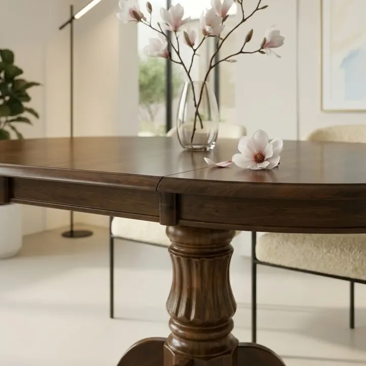 Tavolo da pranzo allungabile rotondo 90/124cm noce scuro Circle
