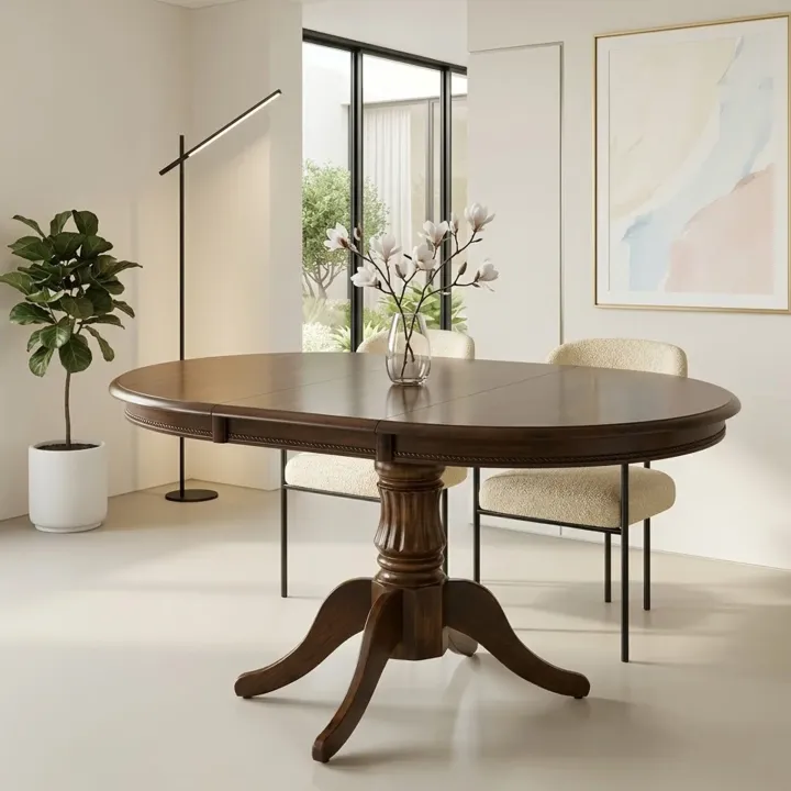 Tavolo da pranzo allungabile rotondo 90/124cm noce scuro Circle