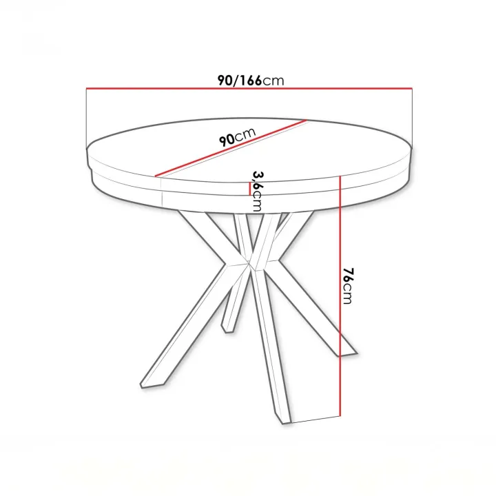Tavolo da pranzo allungabile 90/166 cm rotondo nero effetto marmo bianco Vortex