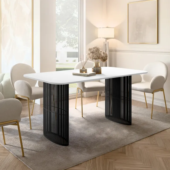 Tavolo da pranzo allungabile 160/236x90 cm industrial bianco metallo nero Hexa