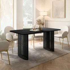 Tavolo da pranzo allungabile 160/236x90 cm industrial effetto marmo nero metallo nero Hexa
