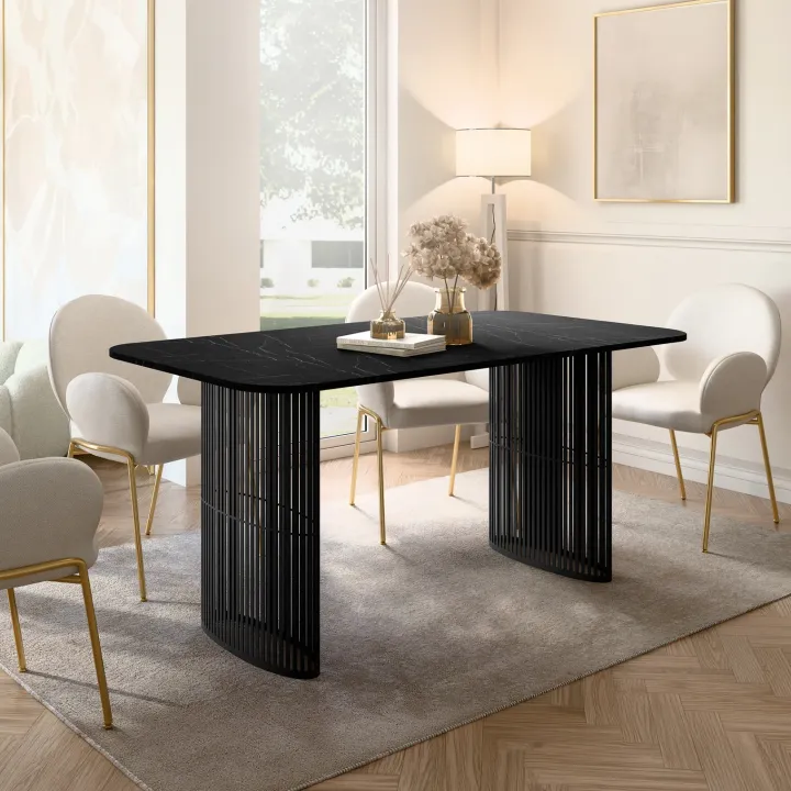 Tavolo da pranzo allungabile 160/236x90 cm industrial effetto marmo nero metallo nero Hexa