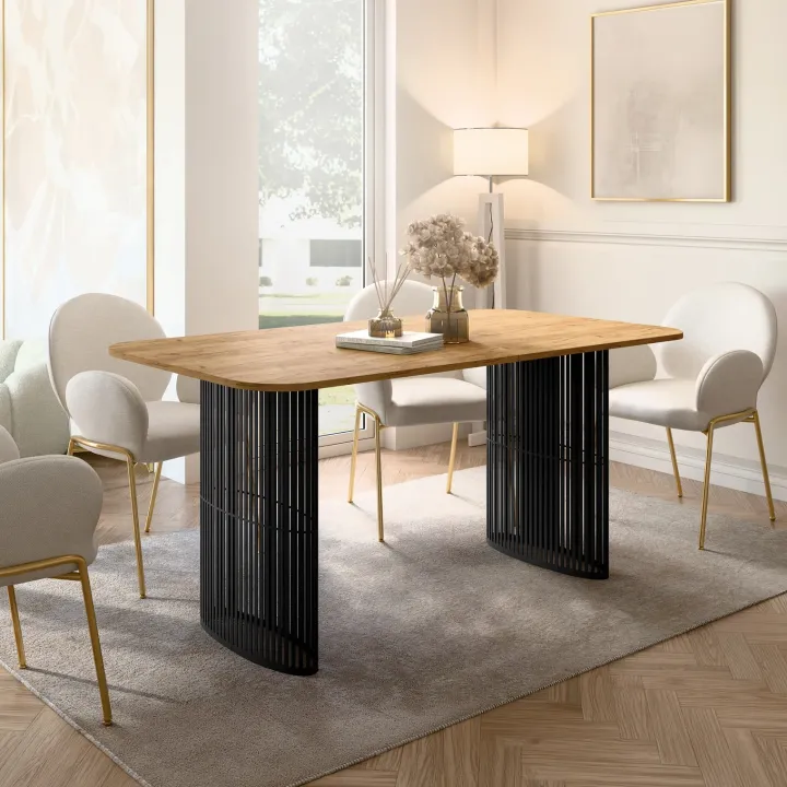 Tavolo da pranzo allungabile 160/236x90 cm industrial rovere metallo nero Hexa