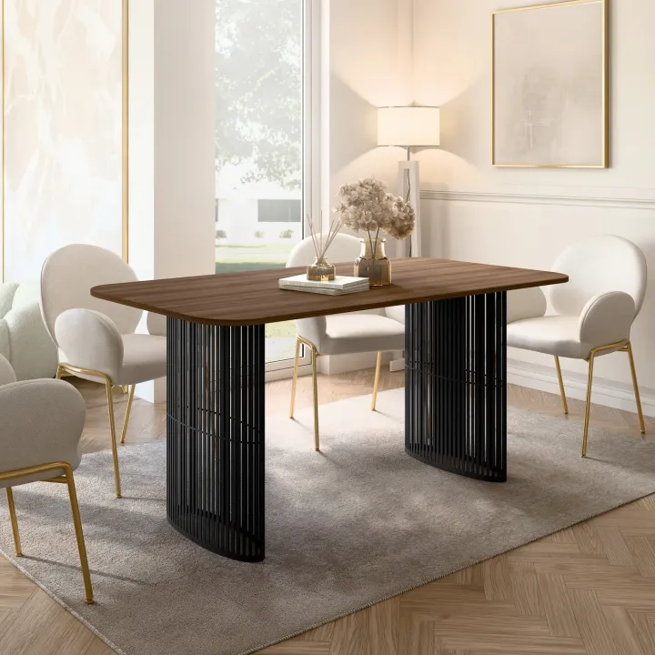 Tavolo da pranzo allungabile 160/236x90 cm industrial noce metallo nero Hexa