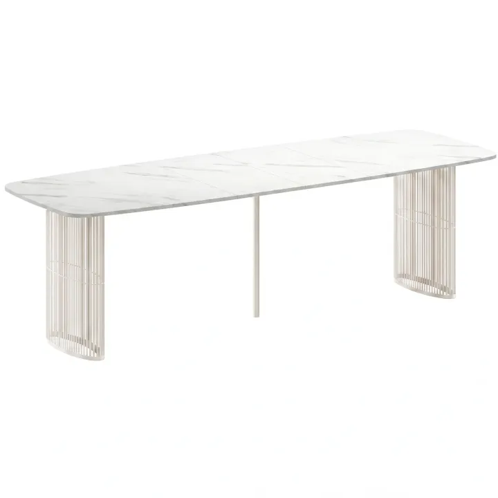 Tavolo da pranzo allungabile 160/236x90 cm industrial effetto marmo bianco metallo cashmere Hexa
