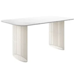 Tavolo da pranzo allungabile 160/236x90 cm industrial effetto marmo bianco metallo cashmere Hexa