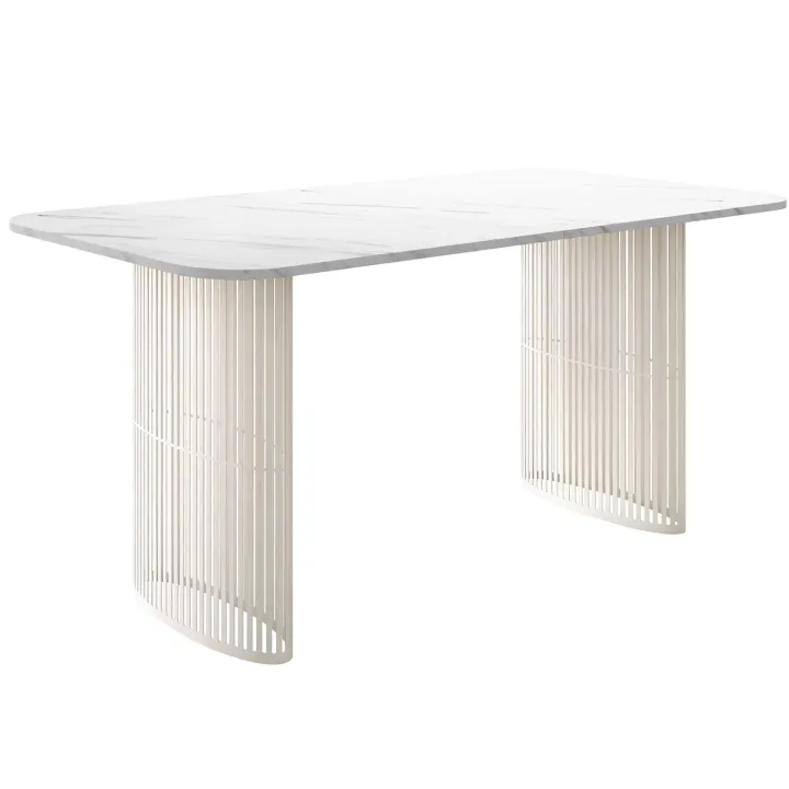 Tavolo da pranzo allungabile 160/236x90 cm industrial effetto marmo bianco metallo cashmere Hexa