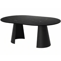 Tavolo da pranzo allungabile 100/176x100 cm rotondo industrial effetto marmo nero metallo nero Grint