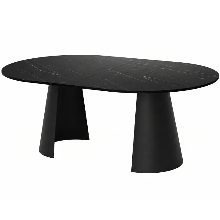 Tavolo da pranzo allungabile 100/176x100 cm rotondo industrial effetto marmo nero metallo nero Grint