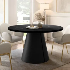 Tavolo da pranzo allungabile 100/176x100 cm rotondo industrial effetto marmo nero metallo nero Grint