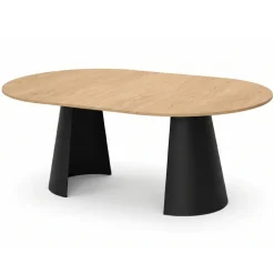Tavolo da pranzo allungabile 100/176x100 cm rotondo industrial rovere metallo nero Grint