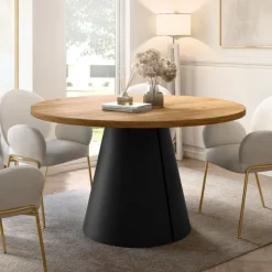 Tavolo da pranzo allungabile 100/176x100 cm rotondo industrial rovere metallo nero Grint