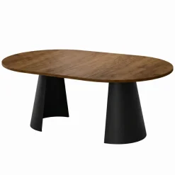 Tavolo da pranzo allungabile 100/176x100 cm rotondo industrial noce metallo nero Grint