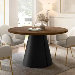 Tavolo da pranzo allungabile 100/176x100 cm rotondo industrial noce metallo nero Grint