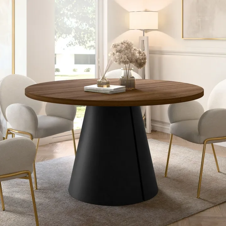 Tavolo da pranzo allungabile 100/176x100 cm rotondo industrial noce metallo nero Grint