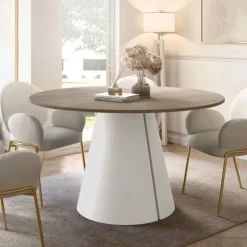 Tavolo da pranzo allungabile 100/176x100 cm rotondo industrial rovere scuro metallo cashmere Grint