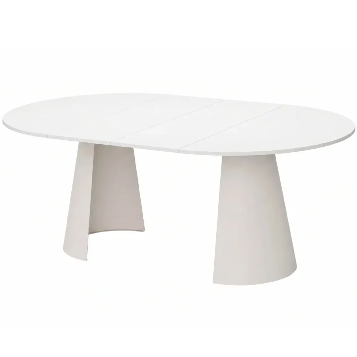 Tavolo da pranzo allungabile 100/176x100 cm rotondo industrial bianco metallo cashmere Grint
