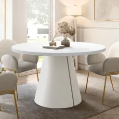 Tavolo da pranzo allungabile 100/176x100 cm rotondo industrial bianco metallo cashmere Grint
