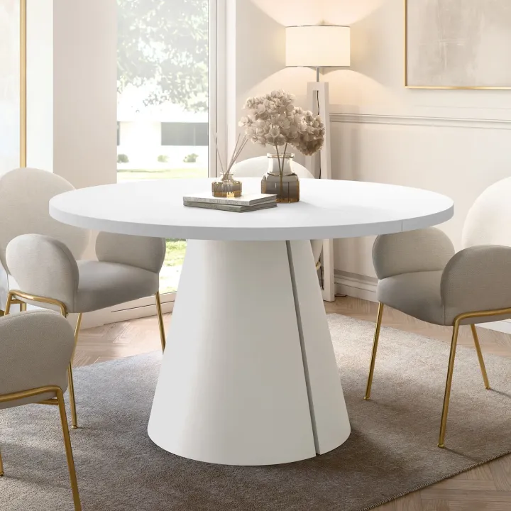 Tavolo da pranzo allungabile 100/176x100 cm rotondo industrial bianco metallo cashmere Grint