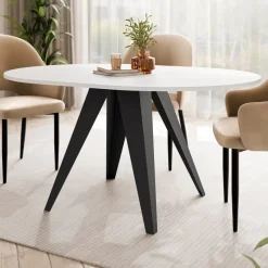 Tavolo da pranzo allungabile 100/138x100 cm rotondo industrial bianco metallo nero Cortex