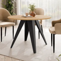 Tavolo da pranzo allungabile 100/138x100 cm rotondo industrial rovere metallo nero Cortex
