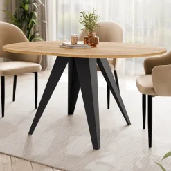 Tavolo da pranzo allungabile 100/138x100 cm rotondo industrial rovere metallo nero Cortex
