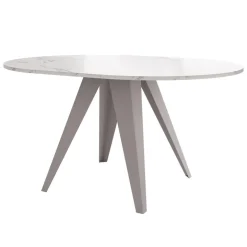 Tavolo da pranzo allungabile 100/138x100 cm rotondo industrial effetto marmo bianco metallo cashmere Cortex