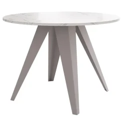 Tavolo da pranzo allungabile 100/138x100 cm rotondo industrial effetto marmo bianco metallo cashmere Cortex
