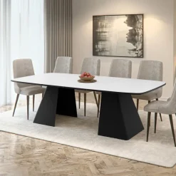Tavolo da pranzo allungabile 180/256x110cm industrial bianco metallo nero Rail
