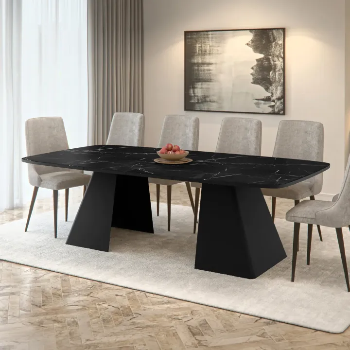 Tavolo da pranzo allungabile 180/256x110cm industrial effetto marmo nero metallo nero Rail