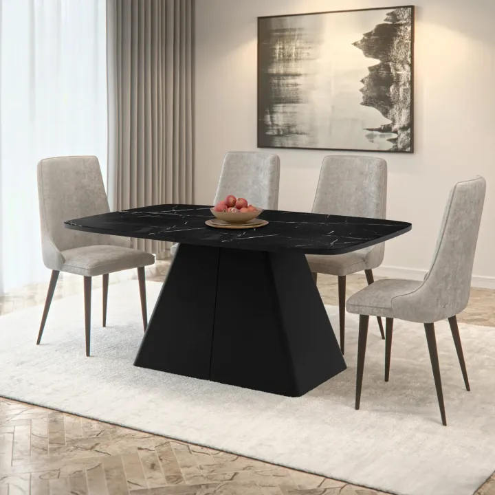 Tavolo da pranzo allungabile 180/256x110cm industrial effetto marmo nero metallo nero Rail