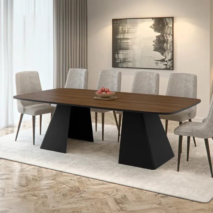 Tavolo da pranzo allungabile 180/256x110cm industrial noce metallo nero Rail