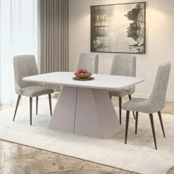 Tavolo da pranzo allungabile 180/256x110cm industrial bianco metallo cashmere Rail