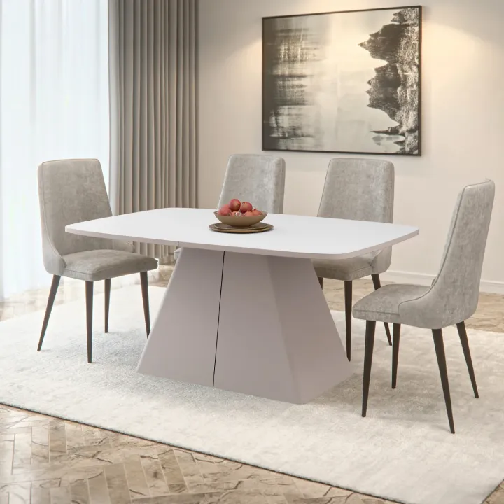 Tavolo da pranzo allungabile 180/256x110cm industrial bianco metallo cashmere Rail