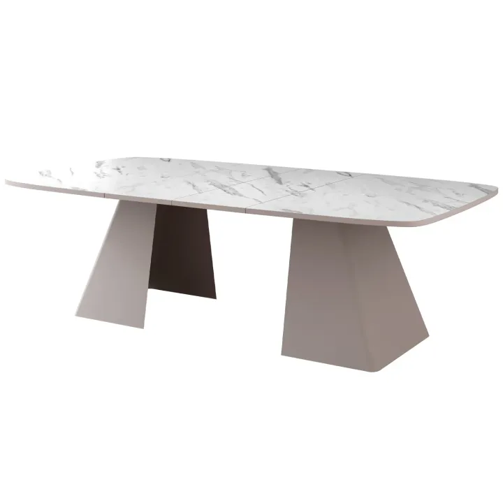 Tavolo da pranzo allungabile 180/256x110cm industrial effetto marmo bianco metallo cashmere Rail