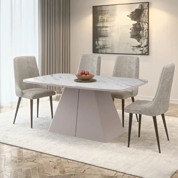 Tavolo da pranzo allungabile 180/256x110cm industrial effetto marmo bianco metallo cashmere Rail