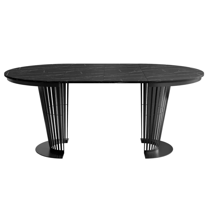 Tavolo da pranzo allungabile 100/176x100 cm rotondo industrial effetto marmo nero metallo nero Monox