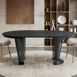 Tavolo da pranzo allungabile 100/176x100 cm rotondo industrial effetto marmo nero metallo nero Monox