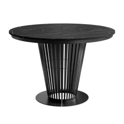 Tavolo da pranzo allungabile 100/176x100 cm rotondo industrial effetto marmo nero metallo nero Monox