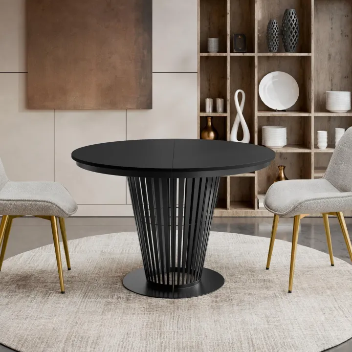 Tavolo da pranzo allungabile 100/176x100 cm rotondo industrial nero metallo nero Monox