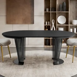 Tavolo da pranzo allungabile 100/176x100 cm rotondo industrial nero metallo nero Monox