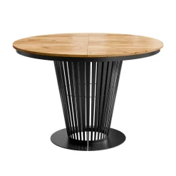 Tavolo da pranzo allungabile 100/176x100 cm rotondo industrial rovere metallo nero Monox