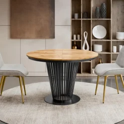 Tavolo da pranzo allungabile 100/176x100 cm rotondo industrial rovere metallo nero Monox