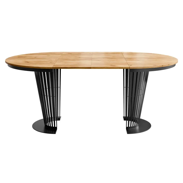 Tavolo da pranzo allungabile 100/176x100 cm rotondo industrial rovere metallo nero Monox