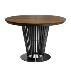 Tavolo da pranzo allungabile 100/176x100 cm rotondo industrial noce metallo nero Monox