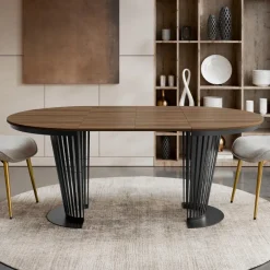 Tavolo da pranzo allungabile 100/176x100 cm rotondo industrial noce metallo nero Monox